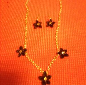 Silver and black Diamond flower necklace set
